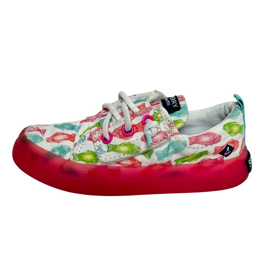Sperry Top-Sider Girls 7M Toddle Boat Shoes Fish Print Pink Gum Sole